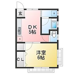 ときわ荘 1DKの間取図画像