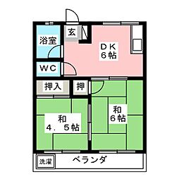 コーポ安藤 2DKの間取図画像