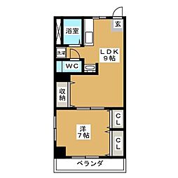千人町スカイマンション 1LDKの間取図画像