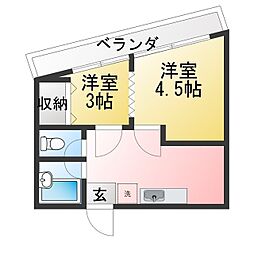 ハイツ北野 2DKの間取図画像