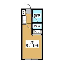 パシフィックオーシャンP1 ワンルームの間取図画像