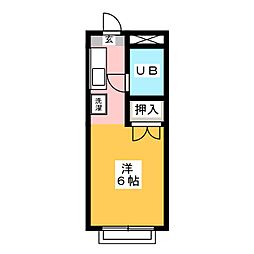 あすなろハイツB ワンルームの間取図画像