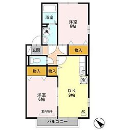 ドエル59 2階2DKの間取り