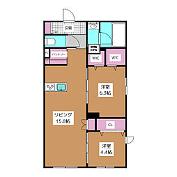 ラ　ケイム 1階2LDKの間取り