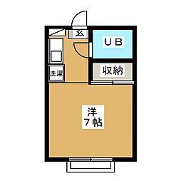 パーシモン国立 1階ワンルームの間取り