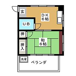 コーポ鳥海 1DKの間取図画像