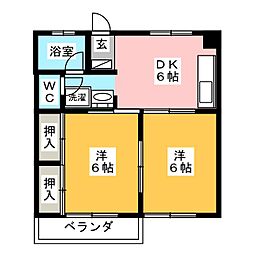 サンハイツ 2DKの間取図画像