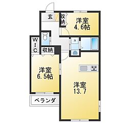 フォンテーヌ国立B 2LDKの間取図画像