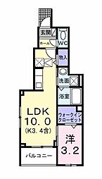花水木 1階1LDKの間取り