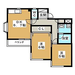 ウィステリア日野 2DKの間取図画像