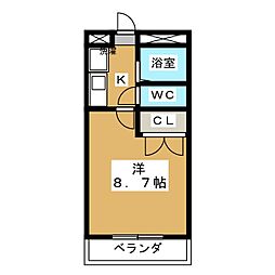 パレス欅 1Kの間取図画像