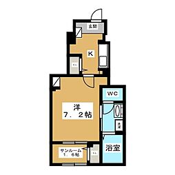 メゾン サブーリュ 1Kの間取図画像