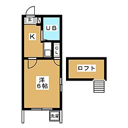 レコルト武蔵野 1階1Kの間取り