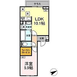 D-comodo関前 202 2階1LDKの間取り