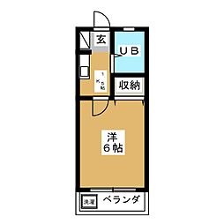 第一三菱荘 1Kの間取図画像
