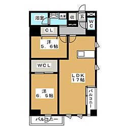 グランシャルール武蔵境 2LDKの間取図画像
