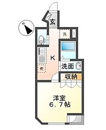 ラヴァリエ 2階1Kの間取り