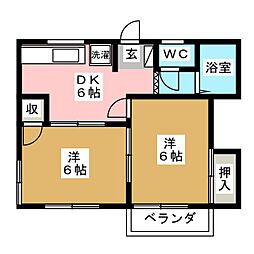 ウイングスII 2階2DKの間取り