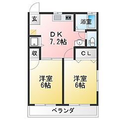 ハイツウエスト 2DKの間取図画像