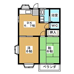 サンロリアン 1階2DKの間取り