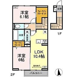 キャピタルワン 2階2LDKの間取り