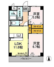 ピュアクレスト 2LDKの間取図画像