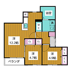 カーサカルマーレ 1LDKの間取図画像