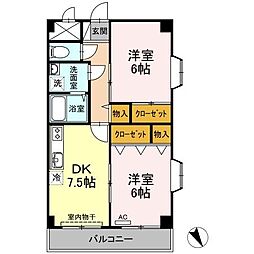 シャイニーヒル 2DKの間取図画像