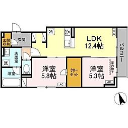 府中市分梅町4丁目アパート 2LDKの間取図画像