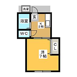 アローハイツ 1Kの間取図画像