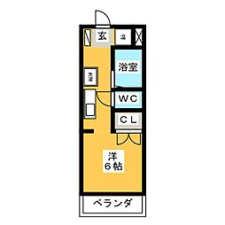 アメニティ107 2階1Kの間取り