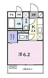 プリムヴェール国立 2階1Kの間取り