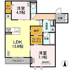 D-comodo小金井貫井北町 2階3LDKの間取り