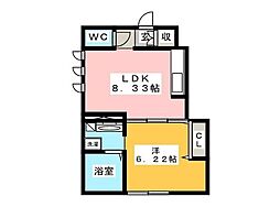 ブルースカイ 1階1LDKの間取り