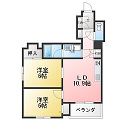 グランシャリオ国立 2DKの間取図画像