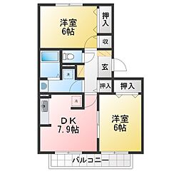 フレマリール国立 2DKの間取図画像