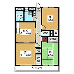 パレ・フォンティーノ南橋本 3DKの間取図画像