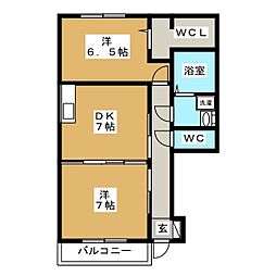ルミエールA棟 2DKの間取図画像
