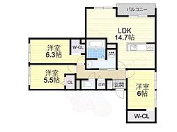 ハイテラス千里山 3LDKの間取図画像