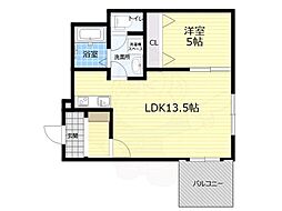 フィユフラッツ豊津グラン 1LDKの間取図画像