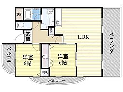 エスポワール千里 2LDKの間取図画像