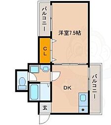 リードハイツ東三国B棟 1DKの間取図画像