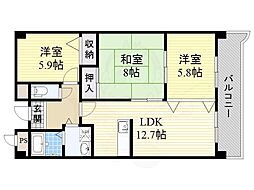 クオリティ五月ケ丘 3LDKの間取図画像
