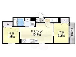 大阪モノレール本線 大阪空港駅 徒歩21分の賃貸アパート 2階1LDKの間取り