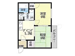 伊丹坂ハイツ 2DKの間取図画像