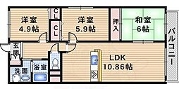 サンパティーク昆陽 3LDKの間取図画像