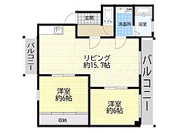 佐野マンション2 2LDKの間取図画像