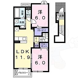 ルタン昆陽2 2LDKの間取図画像