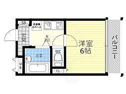 ハッピー伊丹 1Kの間取図画像
