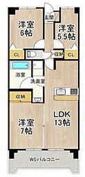 阪急宝塚本線 三国駅 徒歩13分の賃貸マンション 2階3LDKの間取り